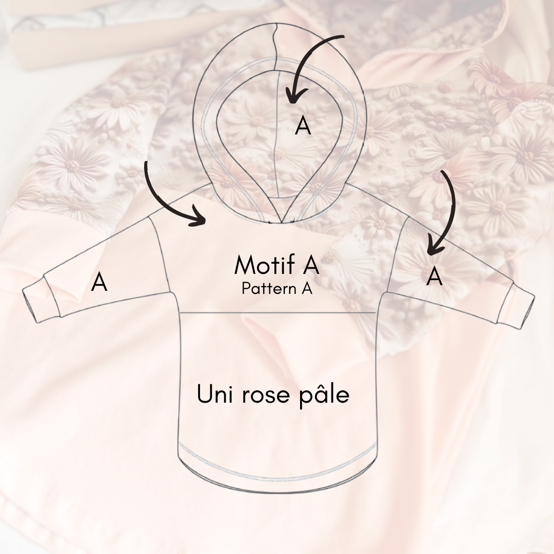 Chandail à capuchon « Motif au choix/ uni rose pâle »